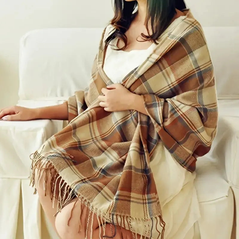 Bufanda de mujer con diseño a cuadros | Rectangular